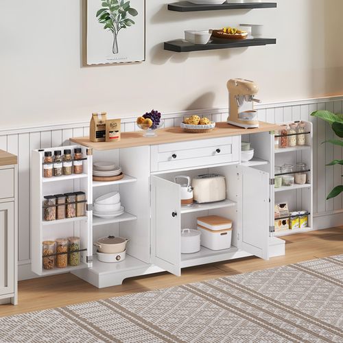Buffet De 138 Cm, Moderne, Blanc, 1 Tiroir, 4 Portes