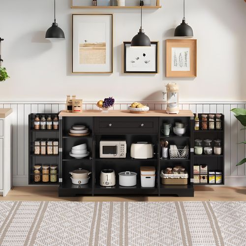 Buffet De Cuisine, 138x40x85, 1 Tiroir, 4 Portes, Anti-basculement