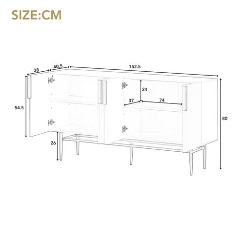 Buffet Moderne, 4 Portes, Poignée En Métal Doré, Noir