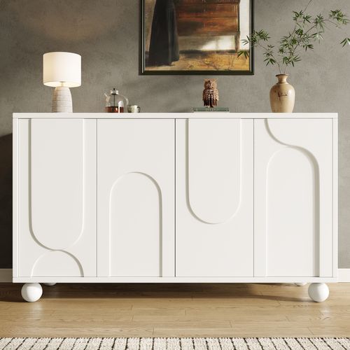 Buffet blanc, Armoire (120 × 35 × 71 Cm), 4 Portes, rangement salon et entrée