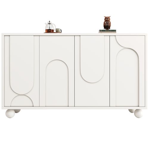 Buffet blanc, Armoire (120 × 35 × 71 Cm), 4 Portes, rangement salon et entrée