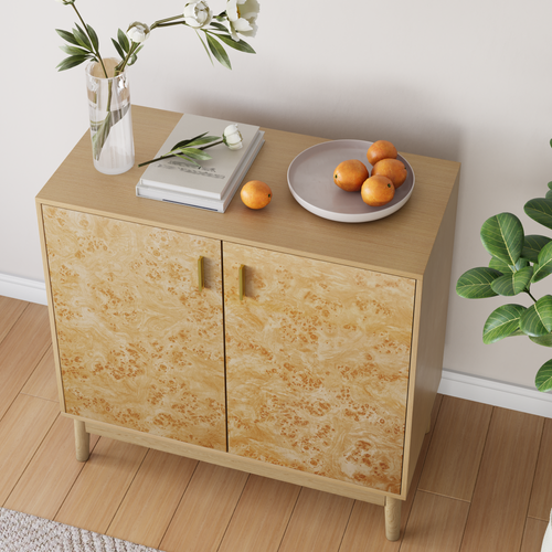 Buffet, 2 Portes, Style Campagnard, Jaune, 80x38x77.5 Cm