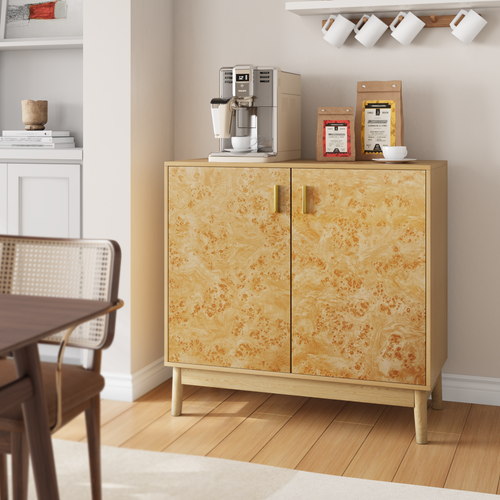 Buffet, 2 Portes, Style Campagnard, Jaune, 80x38x77.5 Cm