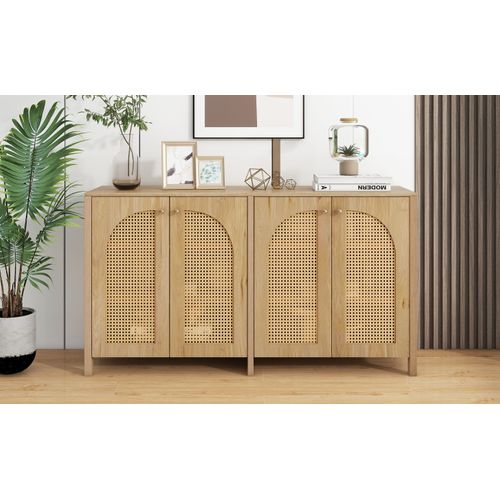Buffet, Minimaliste, 4 Portes, Naturel, 145x40x80 Cm