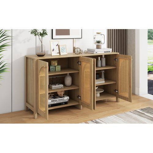 Buffet, Minimaliste, 4 Portes, Naturel, 145x40x80 Cm