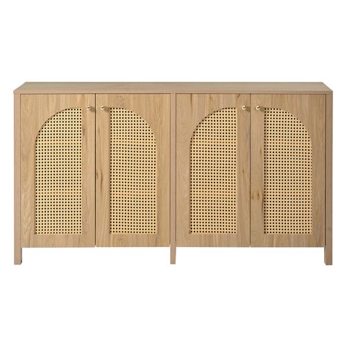 Buffet, Minimaliste, 4 Portes, Naturel, 145x40x80 Cm
