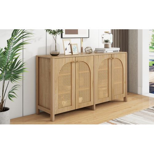 Buffet, Minimaliste, 4 Portes, Naturel, 145x40x80 Cm