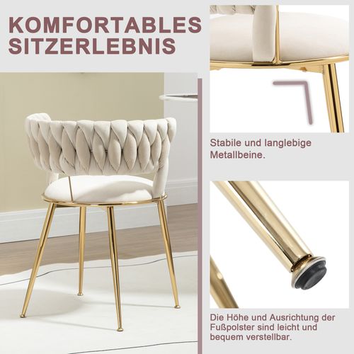 Lot de 2 Chaises pour cuisine et salon 57*55*70cm,  Un Design Ajouré, En Velours, Ivoire