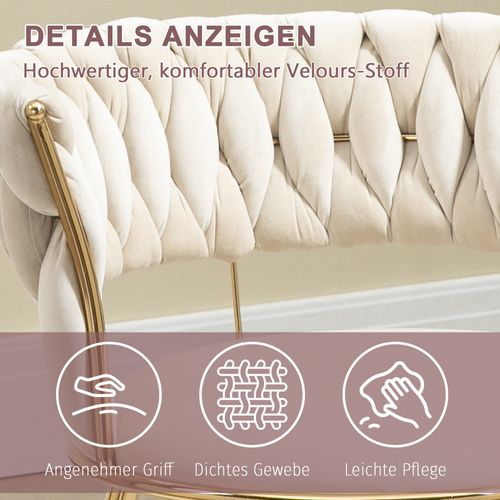 Lot de 2 Chaises pour cuisine et salon 57*55*70cm,  Un Design Ajouré, En Velours, Ivoire