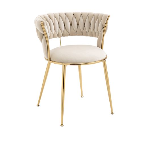 Lot de 2 Chaises pour cuisine et salon 57*55*70cm,  Un Design Ajouré, En Velours, Ivoire