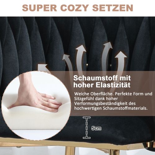 Lot de 2 Chaises pour cuisine et salon 55.5*54*74cm, En Velours, Noir