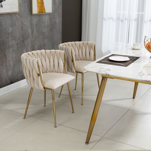 Lot de 2 Chaises pour cuisine et salon 55.5*54*74cm, En Velours, Ivoire