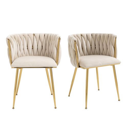 Lot de 2 Chaises pour cuisine et salon 55.5*54*74cm, En Velours, Ivoire