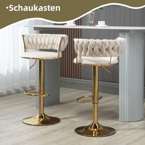 Tabouret De Bar Pivotant à 360° En Velours, Lot De 2, Hauteur Réglable, Base En Métal Doré, Ivoire