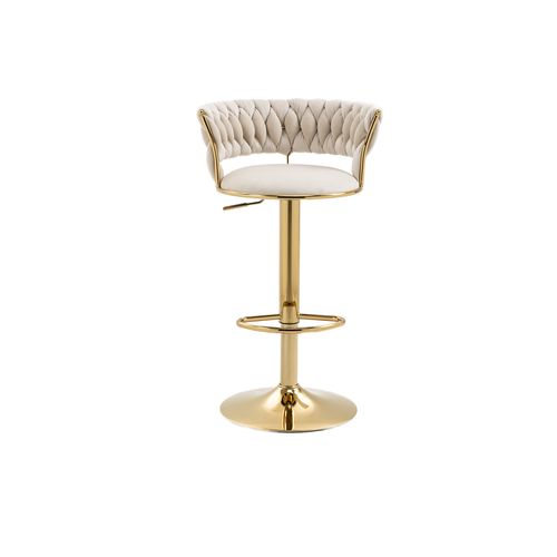 Tabouret De Bar Pivotant à 360° En Velours, Lot De 2, Hauteur Réglable, Base En Métal Doré, Ivoire