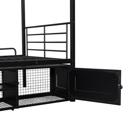 Lit Superposé Enfant 90x200cm, Meuble à Chaussures Ouvert, 2 Compatriments, Échelle, Métal Noir