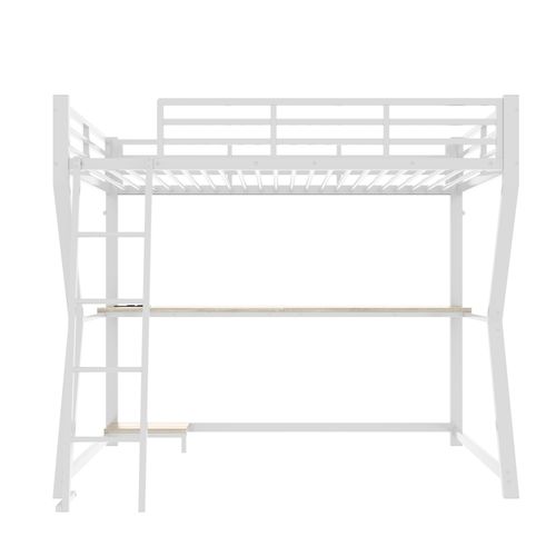 Lit Mezzanine 90x200 cm, USB + LED + Prises Électriques + Bureau, En Métal, Blanc