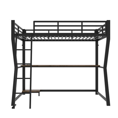 Lit Mezzanine 90x200cm, USB + LED + Prises Électriques + Bureau, En Métal, Noir