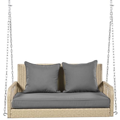 Balancelle Suspendue En Rotin 113×54×53 Cm, Coussin 11 Cm, Chaînes 240 Cm, 160 Kg, Naturel