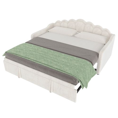 Lit Gigogne, Lit enfant 90*200cm, Avec Bandeau LED , En Velours Beige.