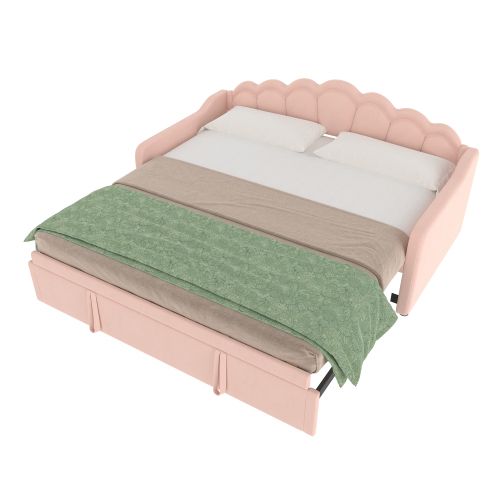 Lit Gigogne, Lit enfant 90*200cm, Avec Bandeau LED , En Velours Rose.