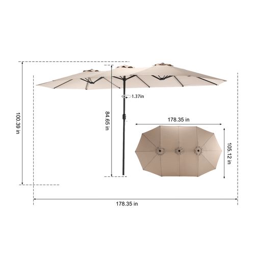 Parasol Double Face 4,5 M Rectangulaire Kaki Avec Manivelle