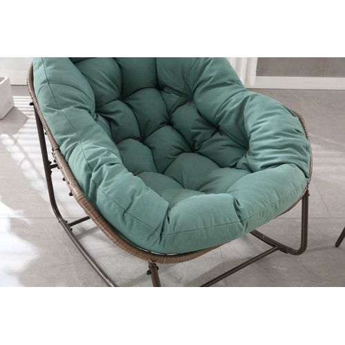 Fauteuil à Bascule D'extérieur En Rotin, Coussin Rembourré En Cotton, Cadre En Ancier, Vert