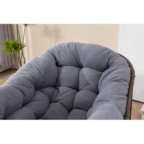 Fauteuil à Bascule D'extérieur En Rotin, Coussin Rembourré, Cadre En Ancier, Tissu Teddy, Gris