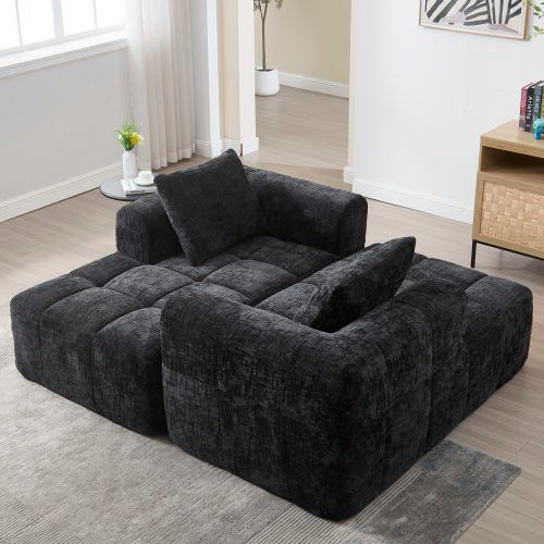 Canapé Compressé 158x90x60 Cm, Avec Têtière, Chenille Noir