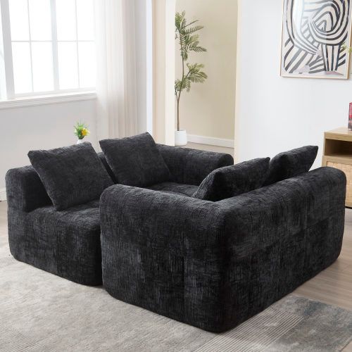 Canapé 2 Places Fixe, 158x90x60cm, Avec Têtières, Chenille, Noir, Élégant.