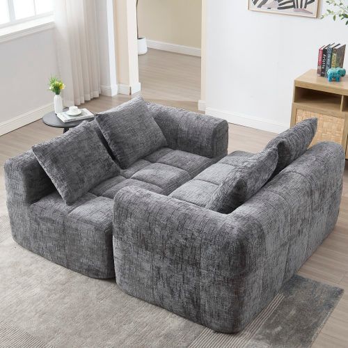 Canapé Compressé 2 Places, 158x90x60 Cm, Avec Têtières, Chenille Gris