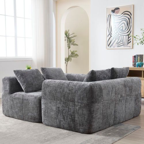 Canapé Compressé 2 Places, 158x90x60 Cm, Avec Têtières, Chenille Gris