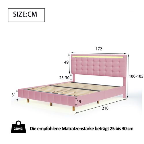 Lit Adulte 160x200 Cm En Lin Rose, LED, Tête De Lit Rembourrée