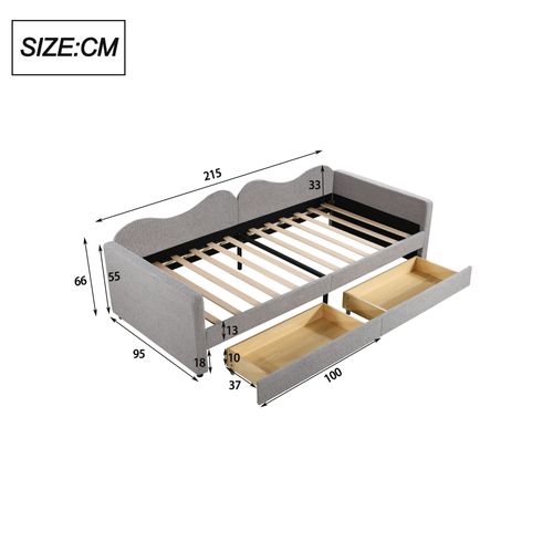 Lit Enfant 90x200 Cm Gris En Tissu Teddy Avec Tiroirs De Rangement