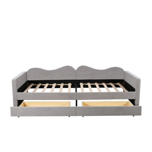 Lit Enfant 90x200 Cm Gris En Tissu Teddy Avec Tiroirs De Rangement