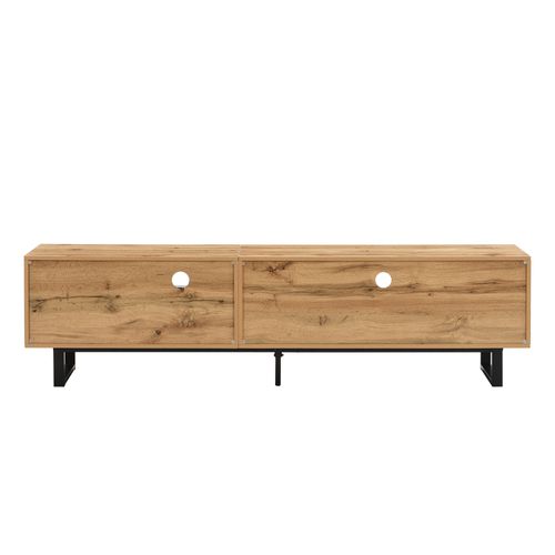 Meuble TV 190x40x50cm Avec LED, 1 Tiroir, 3 Portes,  Poignées et Pieds Noirs, Bois
