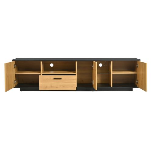 Meuble TV 180x37x45cm Avec LED, 1 Tiroir, 3 Portes, En Mdf, Noir