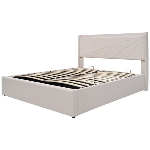 Lit Coffre Adulte 140x200 Cm Avec Sommier, Ports USB-c Et Tête De Lit Moderne En Tissu