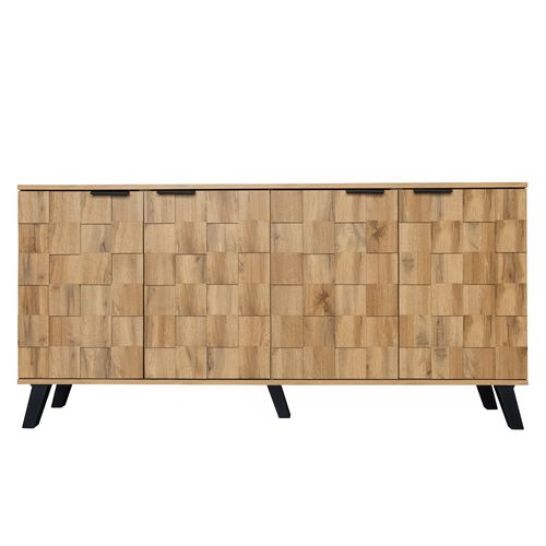 Buffet 160.5x35.5x78cm avec 4 portes battantes, MDF, bois