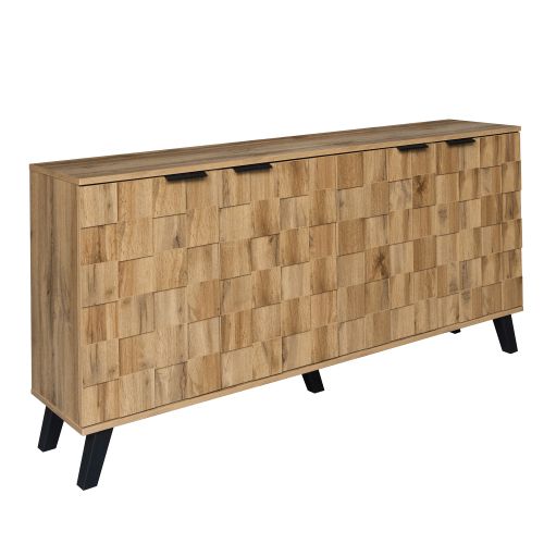 Buffet 160.5x35.5x78cm avec 4 portes battantes, MDF, bois