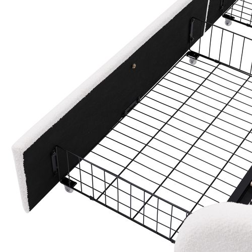 Lit Enfant 90x200 Cm Avec Rangement, USB-c, LED, Tête Réglable, Lattes En Bois, Sherpa Blanc