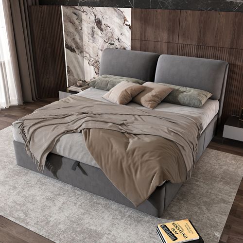 Lit Coffre 160x200 cm, Lit Adulte Avec 3 Tiroirs, En Velours, Gris