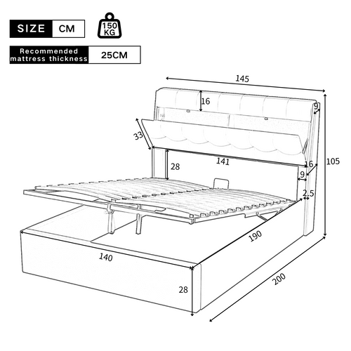 Lit Coffre Adulte 140x190 Cm, Rangement, Tête De Lit Et Sommier à Lattes, Pu Blanc