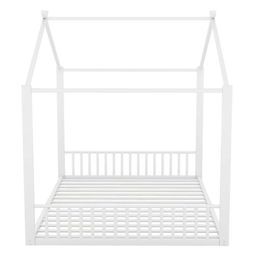 Lit Cabane 140x200 cm avec Barrière De Sécurité, métal, Blanc