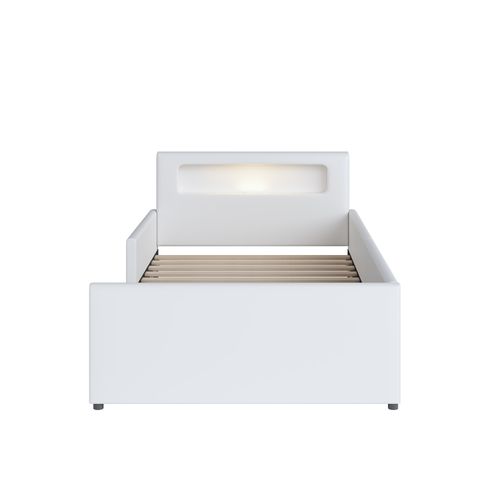 Lit Enfant 90 X 200 Cm Avec Eclairage, Port USB Et Tiroir De Rangement, Simili Cuir, Blanc