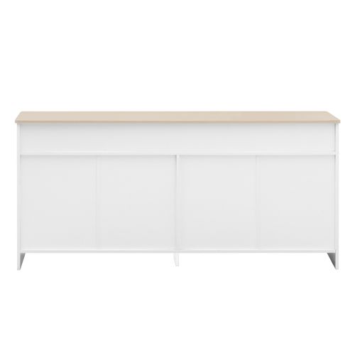 Buffet Moderne 160x37x75 Cm, Avec 4 Portes Et 3 Tiroirs, Couleur Bois Et Blanc