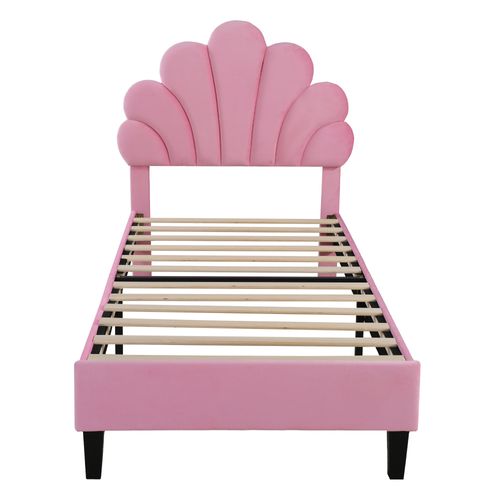 Lit Enfant 90x200 Cm, Design Fleuri En Velours Doux Avec Sommier à Lattes - Lit Fille