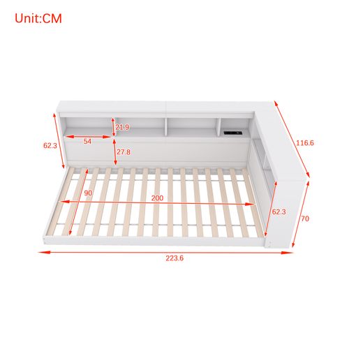 Lit Enfant 90x200 Cm, Banquette-lit Avec Prise Et USB Et Compartiment De Rangement, Blanc