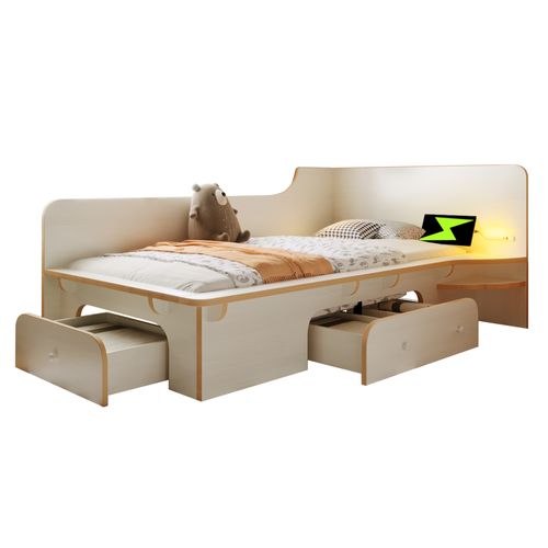 Lit Enfant 90x200 Cm Avec USB Type-c, Tiroirs De Rangement, Blanc