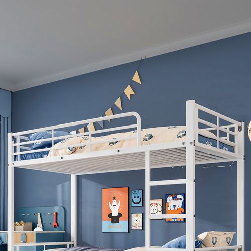 Lit Superposé Enfant 90x200 Cm, Avec Un Lit Gigogne 90x190 Cm En Bas, En Fer, Blanc